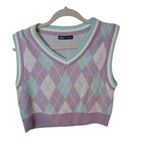 Argyle Knit Pasyel Crop Vest